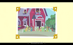 Size: 1024x640 | Tagged: safe, screencap, apple bloom, apple bud, apple rose, apple split, apple strudel, applejack, auntie applesauce, big macintosh, braeburn, bushel, candy apples, granny smith, half baked apple, hoss, earth pony, pony, apple family reunion, g4, denied, letterboxing, male, stallion, youtube caption