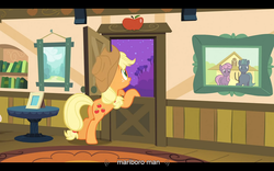 Size: 1024x640 | Tagged: safe, screencap, applejack, apple family reunion, g4, letterboxing, youtube caption