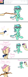 Size: 630x1700 | Tagged: safe, artist:fantasyglow, bon bon, lyra heartstrings, scootaloo, sweetie drops, g4, ask, gamer scootaloo, longbon, tumblr, wizard