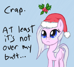 Size: 700x630 | Tagged: safe, artist:arrkhal, oc, oc only, oc:heartcall, earth pony, pony, christmas, female, hat, holly, holly mistaken for mistletoe, mare, santa hat, solo