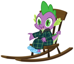 Size: 2290x2000 | Tagged: safe, spike, dragon, g4, winter wrap up, bathrobe, clothes, hearth's warming eve, male, rocking chair, simple background, sitting, slippers, solo, transparent background, vector