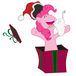 Size: 1573x1573 | Tagged: safe, artist:binaricious, pinkie pie, g4, christmas, hat, hearth's warming eve, present, santa hat, simple background, transparent background