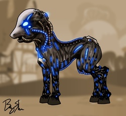 Size: 612x565 | Tagged: safe, artist:sheason, cyborg, undead, zombie, glowing eyes, husk, mass effect, necroborg, ponified, solo