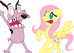 Size: 1200x871 | Tagged: safe, artist:plagun, fluttershy, g4, bloodshot eyes, courage the cowardly dog, crossover