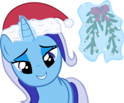 Size: 5043x4201 | Tagged: safe, artist:hunterz263, minuette, pony, unicorn, g4, absurd resolution, bedroom eyes, female, hat, levitation, looking at you, magic, mare, mistletoe, santa hat, show accurate, simple background, solo, telekinesis, transparent background, vector