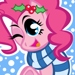 Size: 250x250 | Tagged: safe, artist:ladypixelheart, pinkie pie, g4, christmas, clothes, happy, hat, santa hat, scarf, smiling, wink