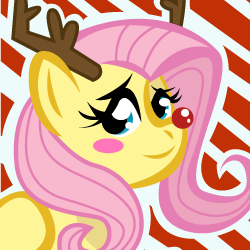 Size: 250x250 | Tagged: safe, artist:ladypixelheart, fluttershy, g4, antlers, blushing, christmas, reindeer antlers, smiling