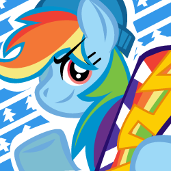 Size: 250x250 | Tagged: safe, artist:ladypixelheart, rainbow dash, g4, christmas, smiling, snowboard