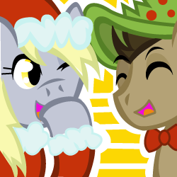 Size: 250x250 | Tagged: safe, artist:ladypixelheart, derpy hooves, doctor whooves, time turner, pegasus, pony, g4, christmas, female, happy, hat, mare, santa hat
