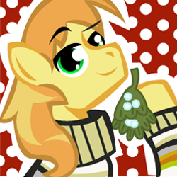 Size: 250x250 | Tagged: safe, artist:ladypixelheart, braeburn, g4, christmas, mistletoe, smiling