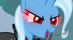 Size: 1575x861 | Tagged: safe, screencap, trixie, pony, unicorn, g4, magic duel, cloak, clothes, dark magic, glowing eyes, magic, youtube caption, youtube link