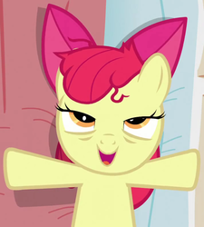 Size: 712x790 | Tagged: safe, screencap, apple bloom, earth pony, pony, apple family reunion, g4, my little pony: friendship is magic, female, not neccessarilly porn, out of context, satisfied, solo