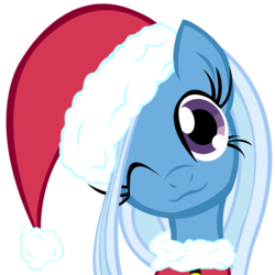 Size: 5000x5000 | Tagged: safe, artist:a-bchs-brony, trixie, pony, unicorn, g4, :3, absurd resolution, christmas, christmas ponies, female, hat, horn, mare, santa hat, simple background, smiling, solo, transparent background, wink
