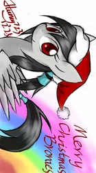 Size: 575x1024 | Tagged: safe, artist:silver723, oc, oc only, pegasus, pony, christmas, hat, santa hat, smiling, tail wrap