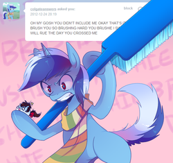 Size: 661x622 | Tagged: safe, artist:pekou, minuette, oc, pony, ask my little chubbies, g4, ask, bipedal, chubbie, clothes, cute, minubetes, ocbetes, scarf, toothbrush, tumblr