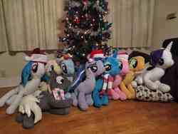 Size: 4608x3456 | Tagged: safe, artist:wilshirewolf, applejack, derpy hooves, dj pon-3, fluttershy, pinkie pie, rainbow dash, rarity, trixie, twilight sparkle, vinyl scratch, pegasus, pony, g4, christmas, christmas tree, female, irl, mare, photo, plushie, tree