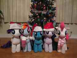 Size: 4608x3456 | Tagged: safe, artist:wilshirewolf, pinkie pie, rainbow dash, rarity, trixie, twilight sparkle, g4, christmasm christmas tree, irl, photo, plushie