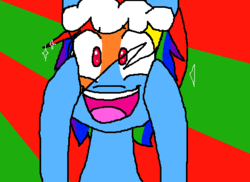 Size: 480x350 | Tagged: safe, artist:bluethemoonwolf, rainbow dash, g4, christmas, excited, happy, hat, santa hat