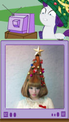 Size: 563x989 | Tagged: safe, rarity, human, pony, g4, christmas tree, exploitable meme, irl, kyary pamyu pamyu, meme, photo, tv meme