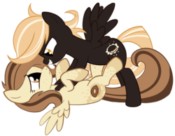 Size: 833x648 | Tagged: safe, artist:ichan-01, artist:vanillecream, oc, oc only, food pony, original species, eye contact, female, lesbian, on top