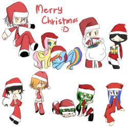 Size: 2000x2000 | Tagged: safe, artist:erilypse, fluttershy, rainbow dash, g4, christmas, doodle, other characters, soi fon