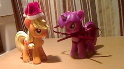 Size: 640x360 | Tagged: safe, artist:solrac31337, applejack, twilight sparkle, g4, christmas, photo