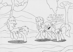 Size: 1280x914 | Tagged: safe, artist:the-ross, blues, cheerilee, cherry berry, noteworthy, g4, monochrome