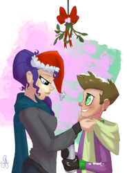 Size: 7865x10518 | Tagged: safe, artist:multiversecafe, rarity, spike, g4, absurd resolution, female, humanized, male, mistletoe, ship:sparity, shipping, straight