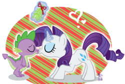 Size: 1179x797 | Tagged: safe, artist:dunkelkatze, rarity, spike, dragon, pony, unicorn, g4, blushing, duo, eyes closed, female, kiss on the lips, kissing, mare, mistletoe, ship:sparity, shipping