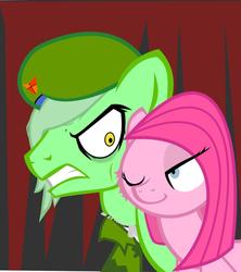 Size: 848x957 | Tagged: source needed, safe, artist:thisisdashie, pinkie pie, earth pony, pony, g4, angry, duo, female, flippy, happy tree friends, mare, otp, pinkamena diane pie, ponified, smiling, wink