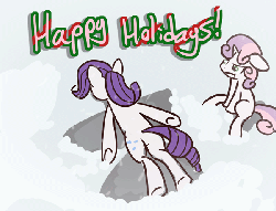 Size: 600x459 | Tagged: safe, artist:waywardtrail, artist:zestyoranges, rarity, sweetie belle, ask ecstatic rarity, g4, animated, christmas, female, holiday, majestic as fuck, rerity, snow, snow angel, snowfall, you're doing it wrong