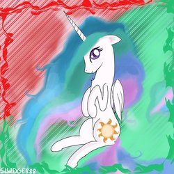 Size: 894x894 | Tagged: safe, artist:sludge888, princess celestia, pony, g4, blushing, chest fluff, cute, female, hearth's warming, smiling, solo