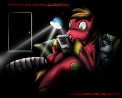 Size: 800x646 | Tagged: safe, artist:jamescorck, big macintosh, smarty pants, earth pony, pony, g4, cast, game boy, gamer, gamer macintosh, male, stallion, video game