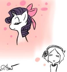 Size: 556x592 | Tagged: safe, artist:chromahooves, rarity, human, g4, bow, headphones