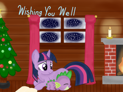 Size: 751x564 | Tagged: safe, artist:fluttershyfree, spike, twilight sparkle, g4, christmas