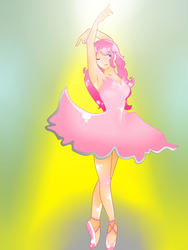 Size: 540x720 | Tagged: dead source, safe, artist:princessalchemist, pinkie pie, human, g4, ballerina, ballet, beautiful, dancing, humanized, one eye closed, pinkarina, solo