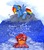 Size: 1280x1454 | Tagged: safe, artist:dhui, pinkie pie, rainbow dash, earth pony, pegasus, pony, g4, abuse, cloud, duo, pinkiebuse, snow, snowfall, tired pie