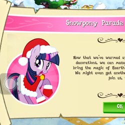 Size: 612x612 | Tagged: safe, gameloft, twilight sparkle, g4, christmas, clothes, hat, hearth's warming eve, santa costume, santa hat, snow