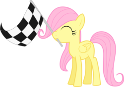 Size: 900x634 | Tagged: safe, fluttershy, pegasus, pony, g4, checkered flag, eyes closed, filly, mouth hold, solo