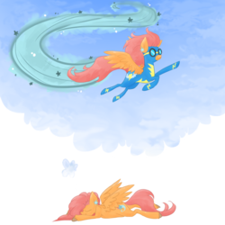 Size: 894x894 | Tagged: safe, artist:istormcrank, oc, oc only, oc:flutterdust, pegasus, pony, dream, sleeping, unshorn fetlocks, wonderbolts