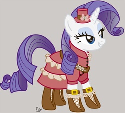 Size: 800x722 | Tagged: safe, artist:elm-chan, rarity, pony, g4, boots, clothes, dress, hat, hoof boots, solo, steampunk