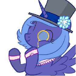 Size: 360x360 | Tagged: safe, artist:mihaaaa, princess luna, pony, g4, ^^, animated, clapping, clapping ponies, classy, eyes closed, female, hat, monocle, simple background, solo, top hat, white background, woona