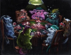 Size: 500x390 | Tagged: safe, artist:santanon, fluffy pony, bubble pipe, dogs playing poker, pipe, poker, realistic, spaghetti