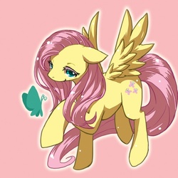 Size: 570x570 | Tagged: safe, artist:yoona, fluttershy, butterfly, pony, g4, female, pixiv, solo