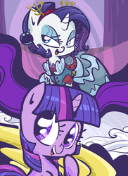 Size: 1280x1760 | Tagged: dead source, safe, artist:tess, rarity, twilight sparkle, g4, alternate hairstyle, clothes, dress