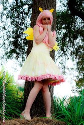 Size: 640x960 | Tagged: safe, artist:kitnichi, fluttershy, human, g4, cosplay, grass, irl, irl human, photo, solo, tree