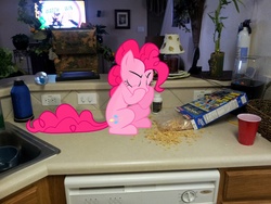 Size: 2048x1536 | Tagged: safe, artist:emedina13, pinkie pie, earth pony, pony, g4, cereal, eating, irl, kellogg's, nom, photo, ponies in real life, solo, vector