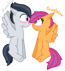 Size: 367x399 | Tagged: safe, artist:imtailsthefoxfan, rumble, scootaloo, g4, blushing, female, male, ship:rumbloo, shipping, straight, wingboner