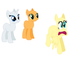 Size: 617x469 | Tagged: artist needed, safe, applejack, fluttershy, rarity, g4, astartes pattern baldness, bald, base, flying, frown, lol, scared, shocked, smiling, spread wings, surprised, three bald ponies, wide eyes