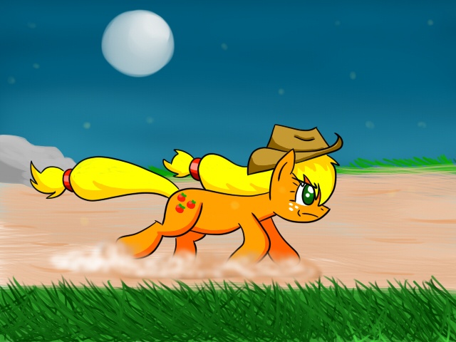 #193914 - safe, artist:shinkuma, applejack, g4, moon, running - Derpibooru
